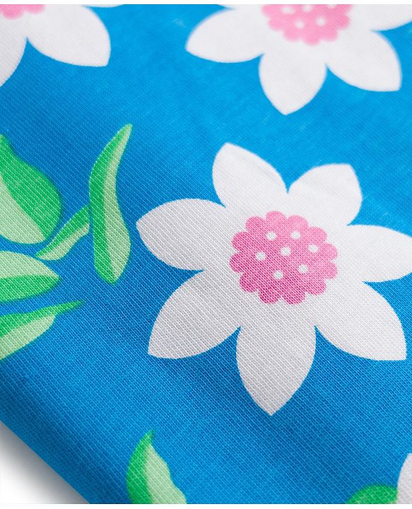 Babyhug 100% Cotton Knit Half Sleeves Floral Printed Co-Ords T-Shirt & Pyjama Night Suit - Blue