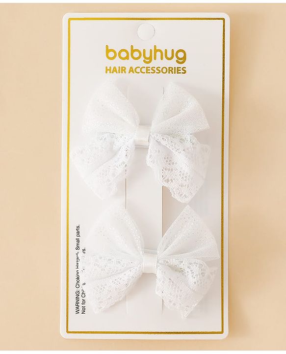 Babyhug Free Size Bow & Butterfly Clips - White