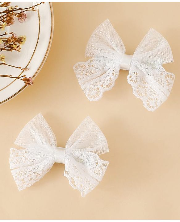 Babyhug Free Size Bow & Butterfly Clips - White