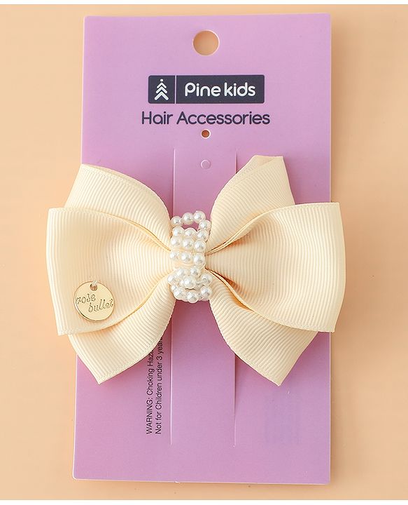 Pine Kids Bow & Butterfly Hair Clips Free Size -Beige