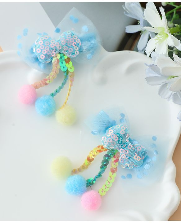 Babyhug Free Size Bow & Butterfly Hair Clips with Sequinned Bow Applique Pack of 2 -Blue