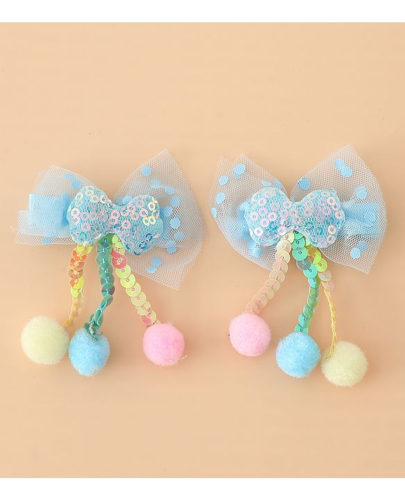 Babyhug Free Size Bow & Butterfly Hair Clips with Sequinned Bow Applique Pack of 2 -Blue