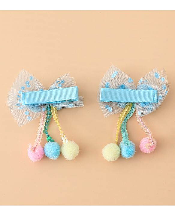 Babyhug Free Size Bow & Butterfly Hair Clips with Sequinned Bow Applique Pack of 2 -Blue