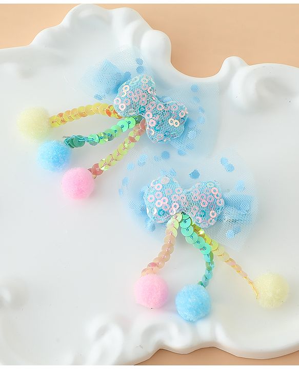 Babyhug Free Size Bow & Butterfly Hair Clips with Sequinned Bow Applique Pack of 2 -Blue