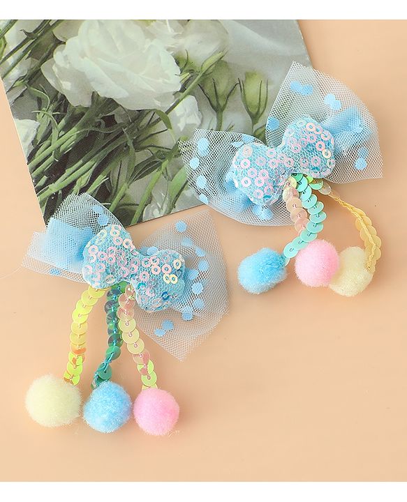 Babyhug Free Size Bow & Butterfly Hair Clips with Sequinned Bow Applique Pack of 2 -Blue