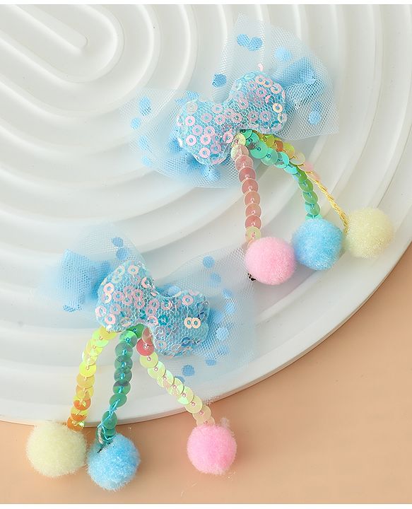 Babyhug Free Size Bow & Butterfly Hair Clips with Sequinned Bow Applique Pack of 2 -Blue