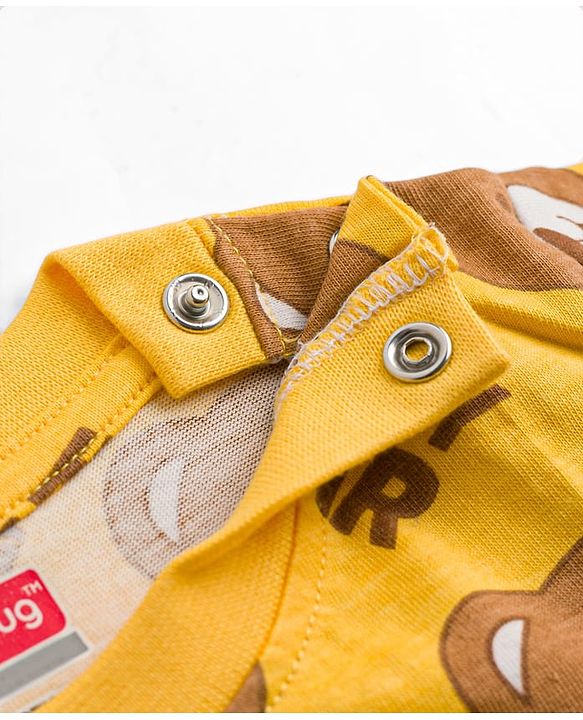 Babyhug 100% Cotton Knit Half Sleeves Co Ord T-Shirt & Shorts Night Suit Bear Print - Yellow