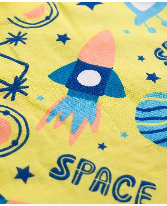 Babyhug 100% Cotton Knit Half Sleeves Co Ord T-Shirt & Shorts Night Suit Space Print - Yellow