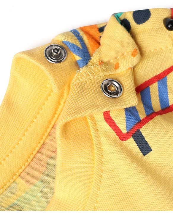 Babyhug Cotton Knit Half Sleeves T-Shirt & Shorts Co-Ord Night Suit With Vehicle Print - Yellow
