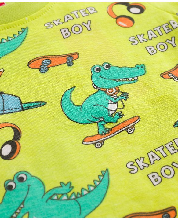 Babyhug Cotton Knit Half Sleeves T-Shirt & Shorts Co-Ord Night Suit With Dino Print - Green