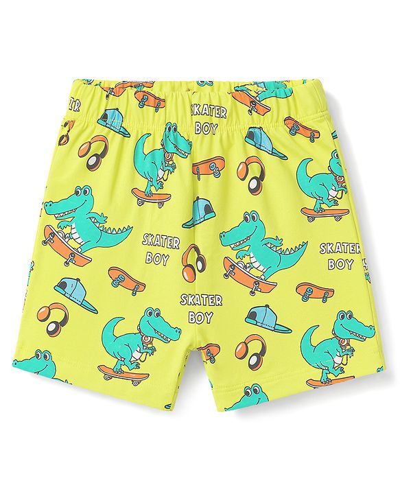 Babyhug Cotton Knit Half Sleeves T-Shirt & Shorts Co-Ord Night Suit With Dino Print - Green