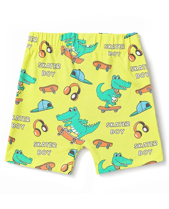 Babyhug Cotton Knit Half Sleeves T-Shirt & Shorts Co-Ord Night Suit With Dino Print - Green