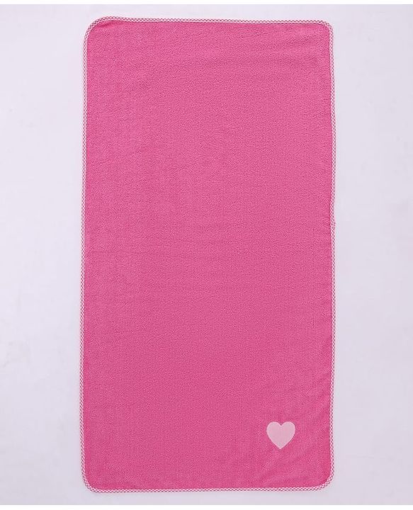 Babyhug Cotton Knit Towel With Hearts Embroidery L 102 x B 51 cm - Pink
