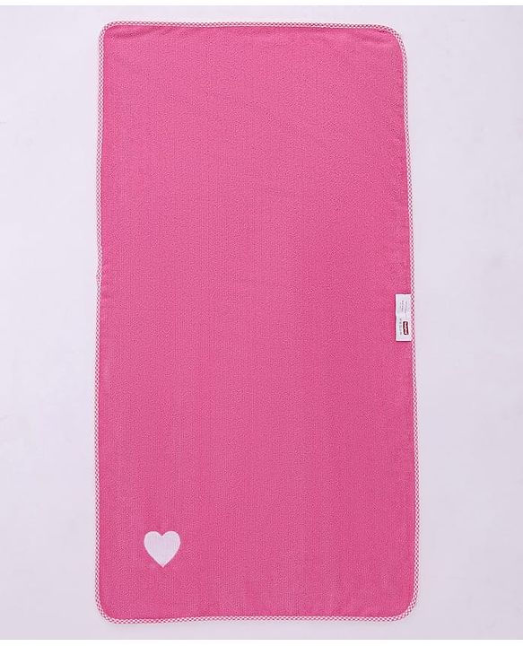Babyhug Cotton Knit Towel With Hearts Embroidery L 102 x B 51 cm - Pink