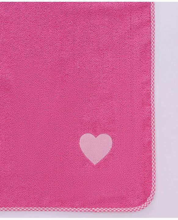 Babyhug Cotton Knit Towel With Hearts Embroidery L 102 x B 51 cm - Pink