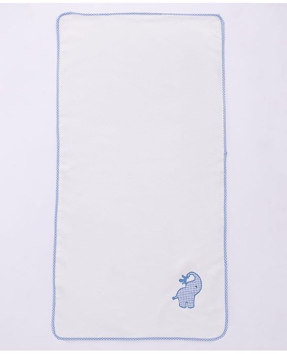 Babyhug Terry Cotton Knit Elephant Embroidered Towel  L 102 x B 51 cm - White
