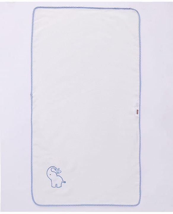 Babyhug Terry Cotton Knit Elephant Embroidered Towel  L 102 x B 51 cm - White