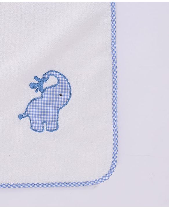 Babyhug Terry Cotton Knit Elephant Embroidered Towel  L 102 x B 51 cm - White