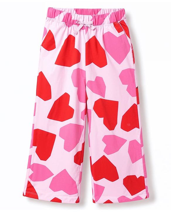 Pine Kids Cotton Knit Full Sleeves Co-Ords T-Shirt & Pajama Night Suit with Heart & Text Print- Pink