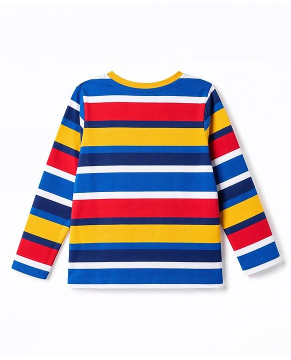 Pine Kids Cotton Knit Full Sleeves Striped Co-Ords T-Shirt & Pajama Night Suit with Text Print- Yellow