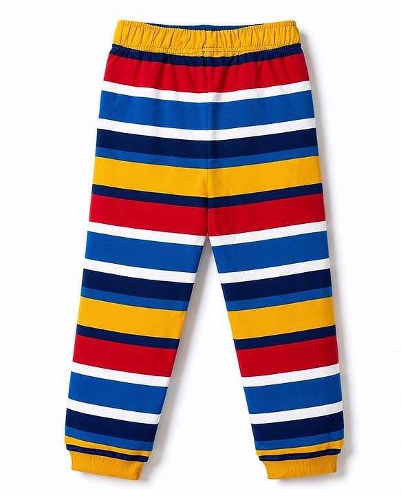Pine Kids Cotton Knit Full Sleeves Striped Co-Ords T-Shirt & Pajama Night Suit with Text Print- Yellow