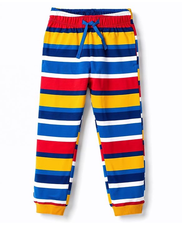 Pine Kids Cotton Knit Full Sleeves Striped Co-Ords T-Shirt & Pajama Night Suit with Text Print- Yellow