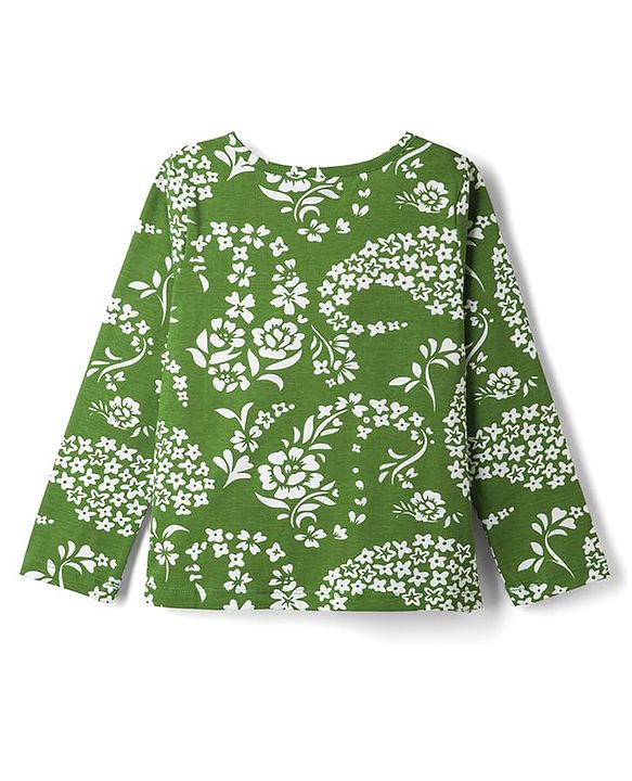 Pine Kids 100% Cotton Knit Full Sleeves Floral Printed Co-Ords T-Shirt & Pyjama Night Suit - Green