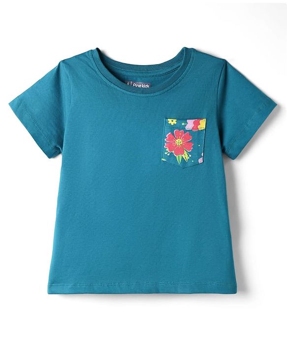 Pine Kids 100% Cotton Knit Half Sleeves Floral Printed T-Shirt & Pyjama Night Suit - Dark Green