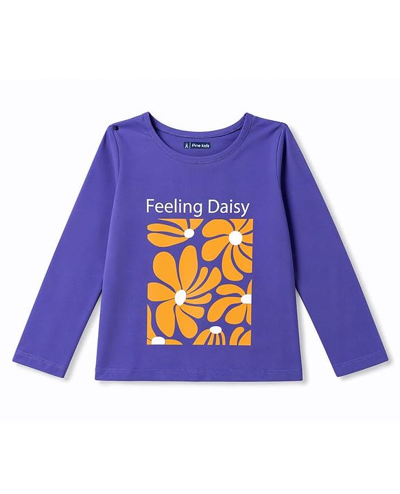 Pine Kids Cotton Knit Full Sleeves Floral Printed T-Shirt & Pajama Night Suit - Blue