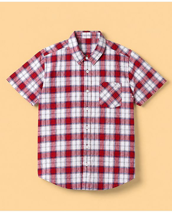 Pine Kids 100% Cotton Woven Half Sleeves Shirt and Tank Top Set with Best Together Text Print - Red