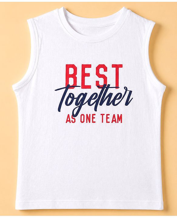 Pine Kids 100% Cotton Woven Half Sleeves Shirt and Tank Top Set with Best Together Text Print - Red