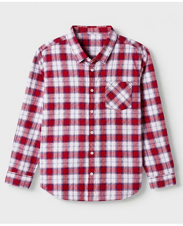 Pine Kids 100% Cotton Woven Full Sleeves Checked Shirt and T-shirt with California Text Print - Red