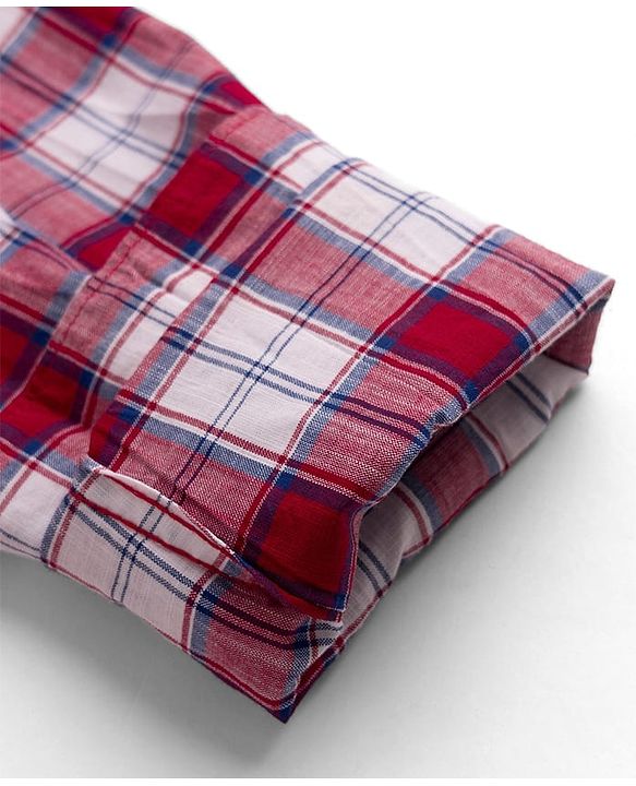 Pine Kids 100% Cotton Woven Full Sleeves Checked Shirt and T-shirt with California Text Print - Red