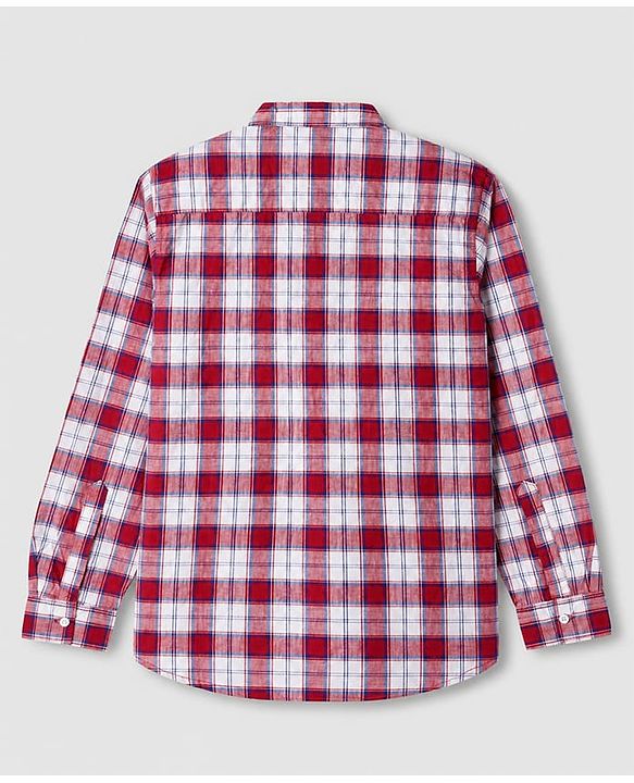 Pine Kids 100% Cotton Woven Full Sleeves Checked Shirt and T-shirt with California Text Print - Red