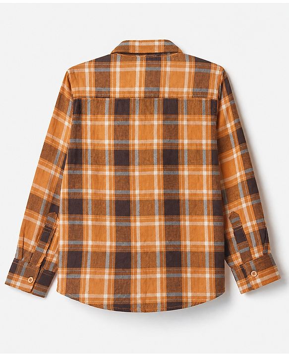 Pine Kids 100% Cotton Woven Full Sleeves Checks Shirts and T-Shirt With Best Together As One Team Text Print - Orange