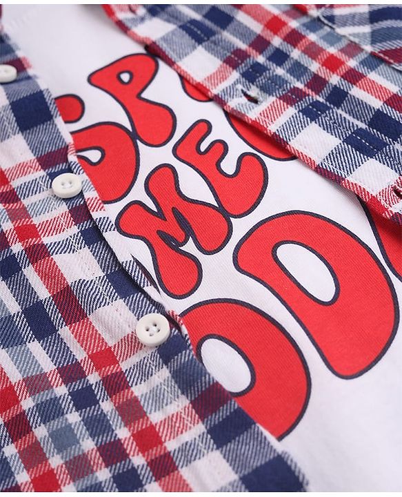 Pine Kids 100% Cotton Woven Half Sleeves Checked Shirt and T-Shirt with Inspire Someone Today Text Print in Red