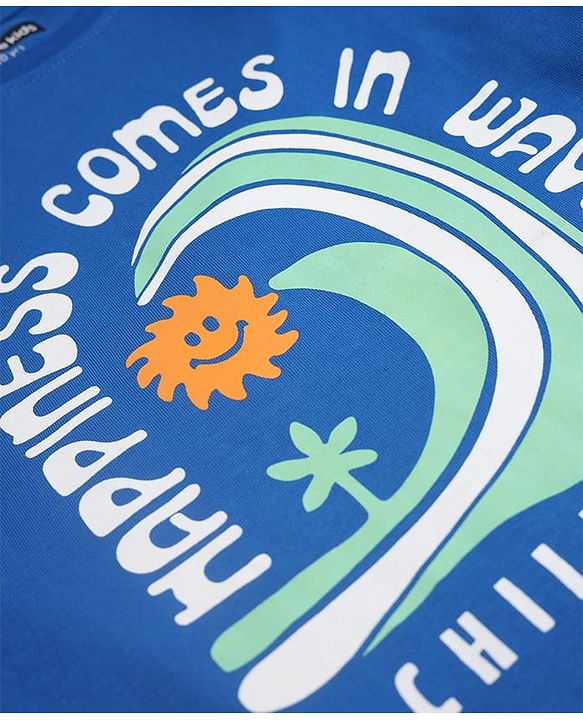 Pine Kids 100% Cotton Woven Half Sleeves Checked Shirt and T-Shirt with Happiness Comes In Wave Text Print in Orange