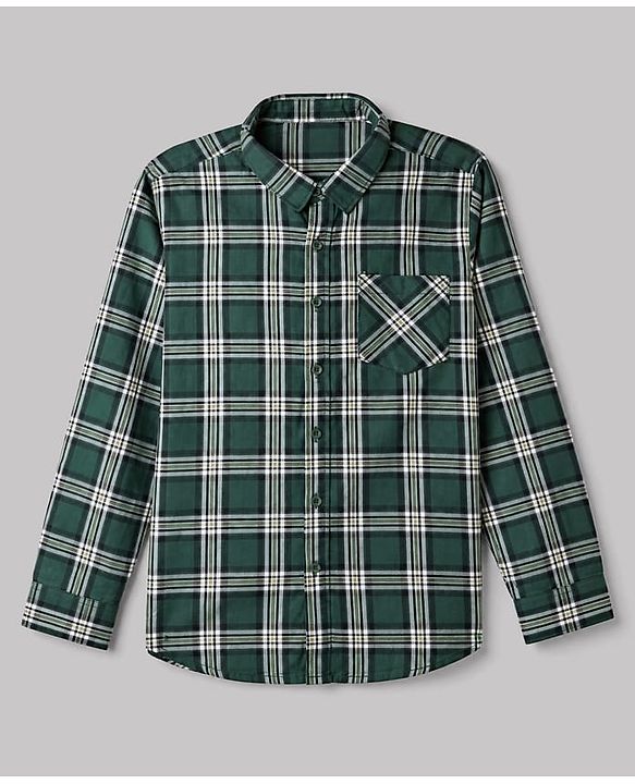Pine Kids 100% Cotton Woven Full Sleeves Checked Shirt and Tank Top with Good Times Print - Green