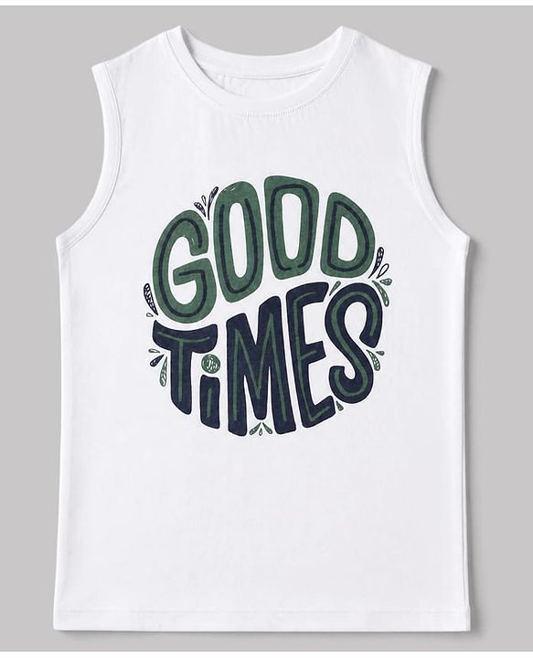 Pine Kids 100% Cotton Woven Full Sleeves Checked Shirt and Tank Top with Good Times Print - Green
