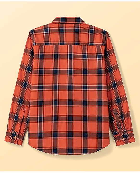 Pine Kids Cotton Woven Full Sleeves Checks Shirt with Tank T-Shirt - Orange