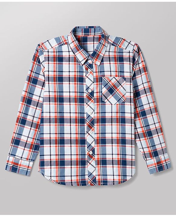 Pine Kids Cotton Woven Half Sleeves Twofer Shirt with Checks Print - Blue