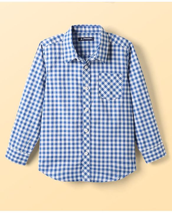 Pine Kids 100% Cotton Woven Full Sleeves Checked Shirt With Ball Printed Tank Inner Tee - Blue