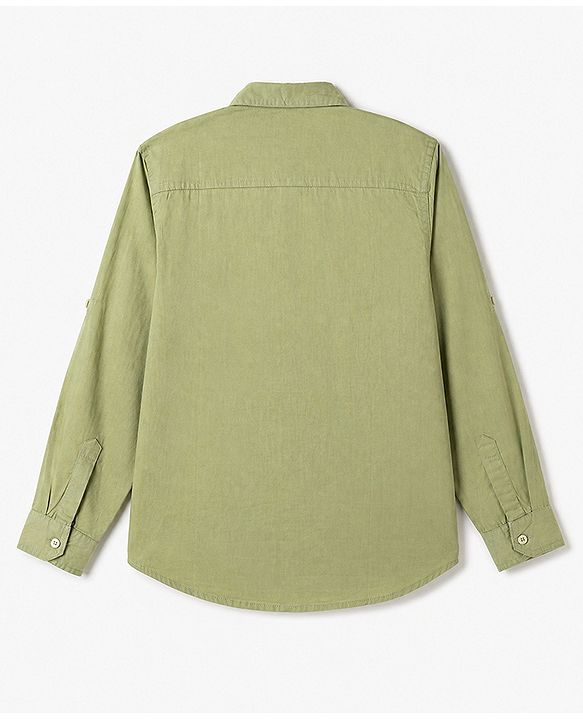 Pine Kids 100% Cotton Woven Roll Up Sleeves Solid Shirt in Olive Green for 4-5 Years