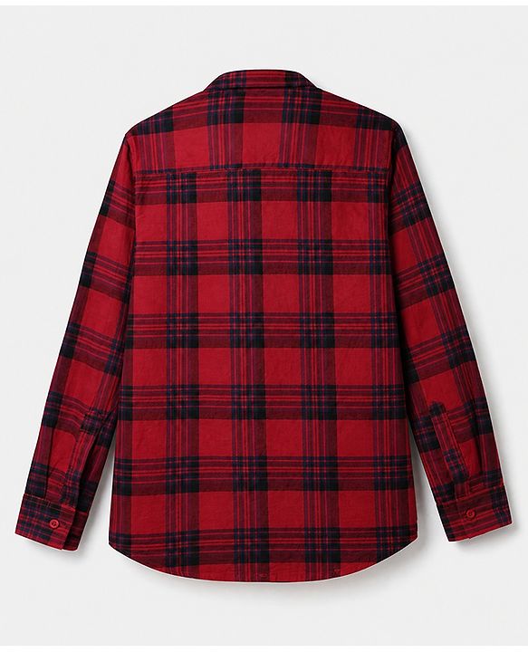 Pine Kids 100% Cotton Woven Full Sleeves Hooded Checked Shirt - Red