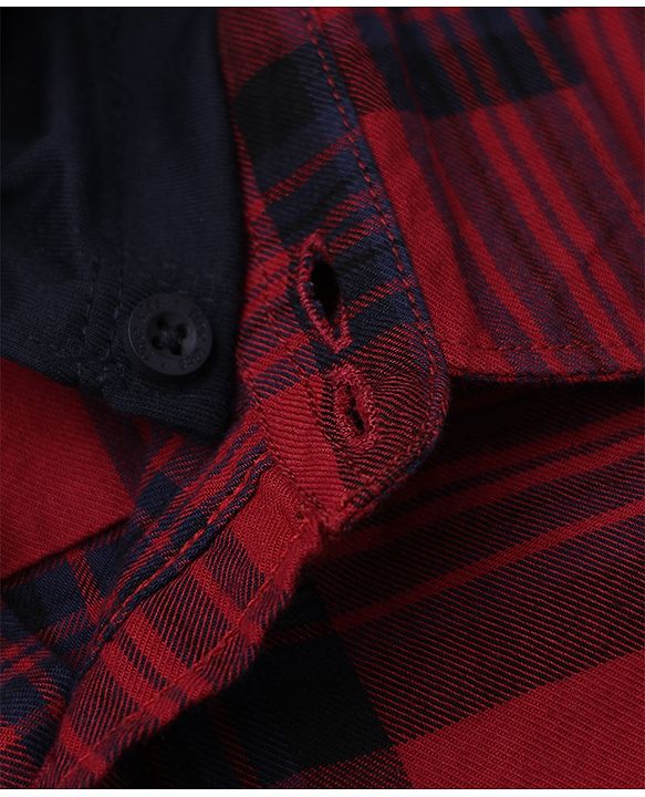 Pine Kids 100% Cotton Woven Full Sleeves Hooded Checked Shirt - Red