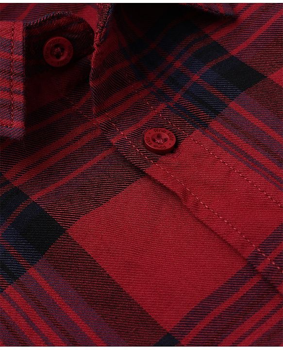 Pine Kids 100% Cotton Woven Full Sleeves Hooded Checked Shirt - Red