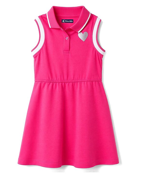 Pine Kids 100% Cotton Knit Sleeveless Hearts Printed Frock - Pink