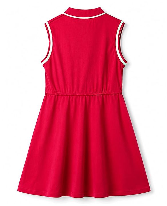 Pine Kids 100% Cotton Knit Sleeveless Hearts Printed Frock - Red
