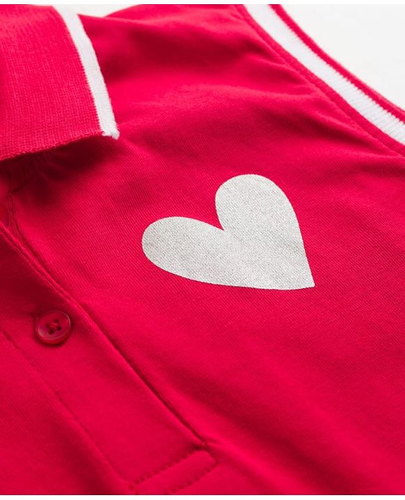 Pine Kids 100% Cotton Knit Sleeveless Hearts Printed Frock - Red