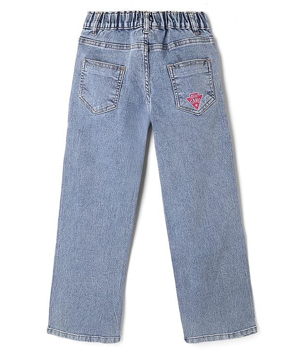 Pine Kids Denim Woven Full Length Jeans With Cartoon Patch - Blue